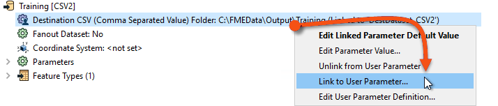 Linking to destination user parameter